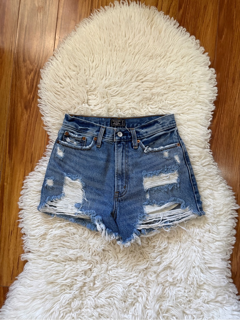 Abercrombie & Fitch Annie High-Rise Distressed Denim Shorts